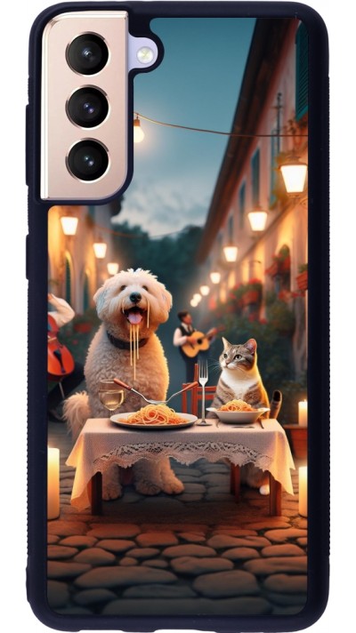 Coque Samsung Galaxy S21 5G - Silicone rigide noir Valentine 2024 Dog & Cat Candlelight
