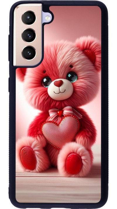 Coque Samsung Galaxy S21 5G - Silicone rigide noir Valentine 2024 Ourson rose