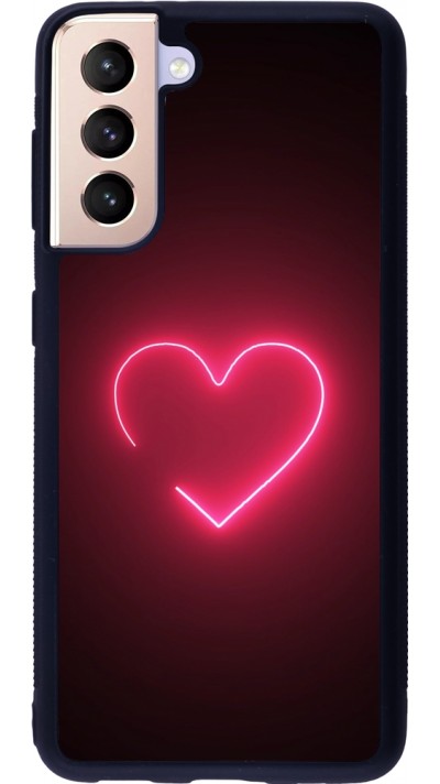 Coque Samsung Galaxy S21 5G - Silicone rigide noir Valentine 2023 single neon heart