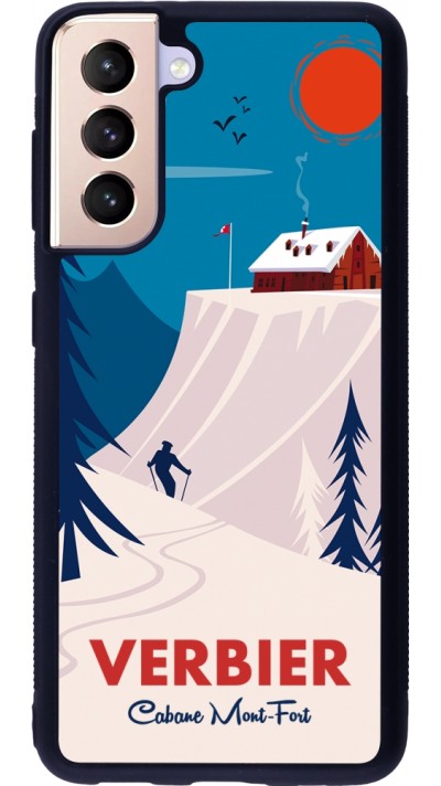 Coque Samsung Galaxy S21 5G - Silicone rigide noir Verbier Cabane Mont-Fort