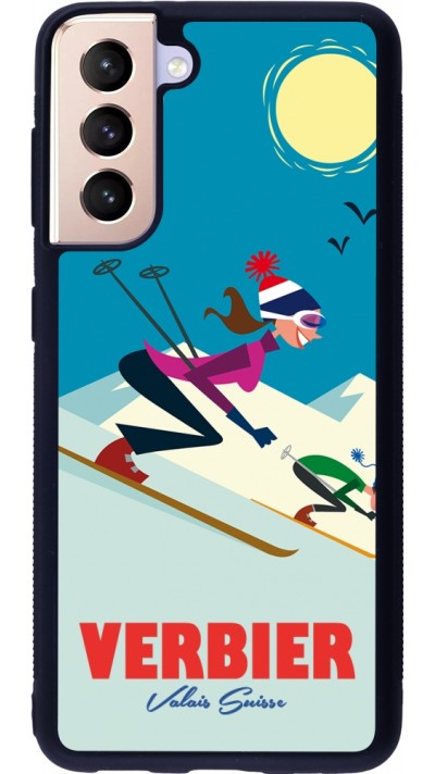 Coque Samsung Galaxy S21 5G - Silicone rigide noir Verbier Ski Downhill