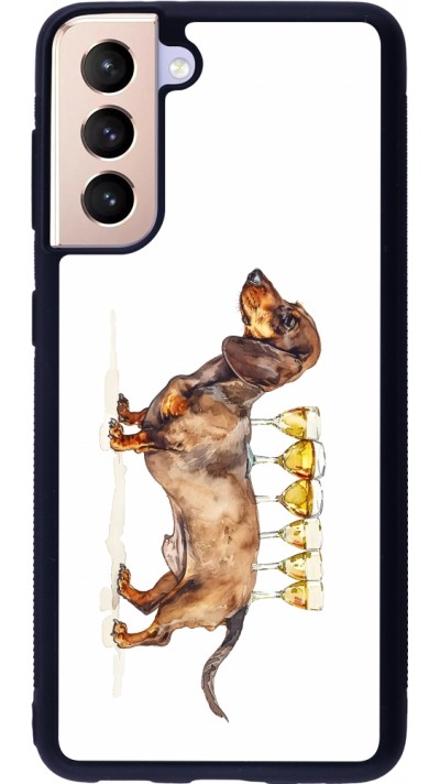 Coque Samsung Galaxy S21 5G - Silicone rigide noir Wine Teckel