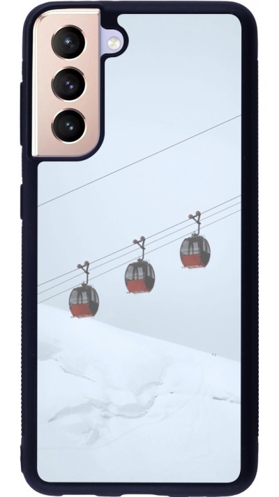 Coque Samsung Galaxy S21 5G - Silicone rigide noir Winter 22 ski lift
