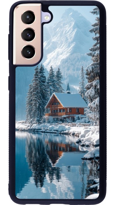Coque Samsung Galaxy S21 5G - Silicone rigide noir Winter 25 Winter house forest day
