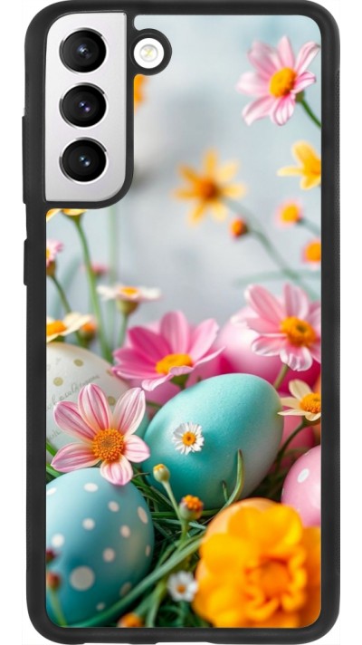 Coque Samsung Galaxy S21 FE 5G - Silicone rigide noir Easter 2026 Eggs with flowers