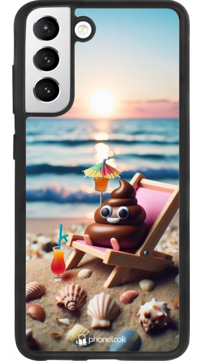 Samsung Galaxy S21 FE 5G Case Hülle - Silikon schwarz Kackhaufen Emoji auf Liegestuhl