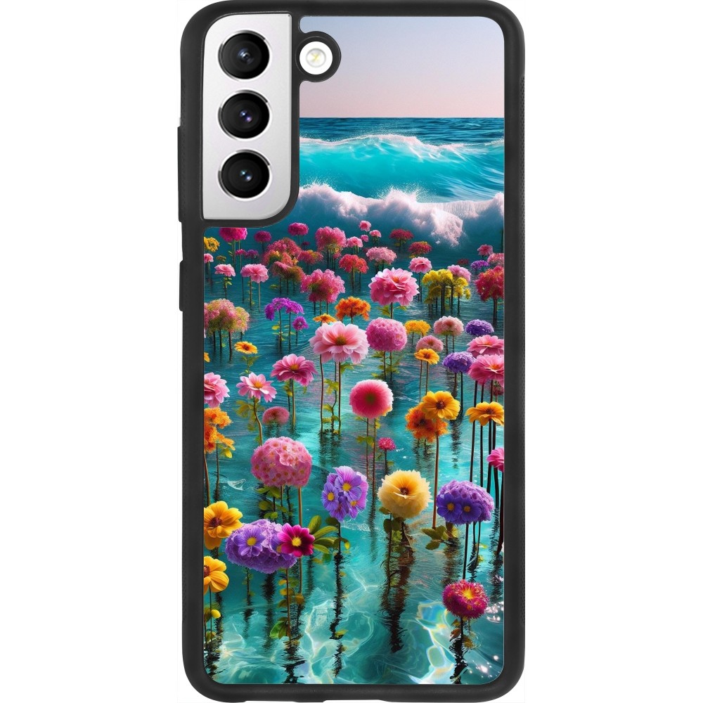 Coque Samsung Galaxy S21 FE 5G - Silicone rigide noir Flower sea waves