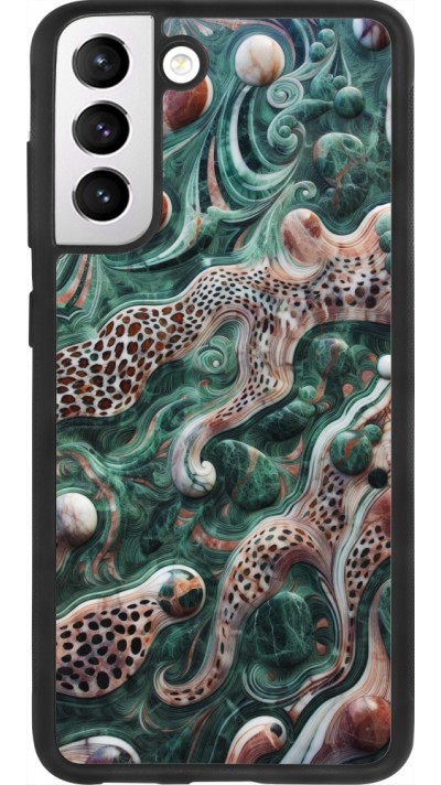 Samsung Galaxy S21 FE 5G Case Hülle - Silikon schwarz Grüner Marmor und abstrakter Leopard