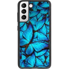 Coque Samsung Galaxy S21 FE 5G - Silicone rigide noir Papillon - Bleu