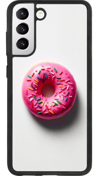 Coque Samsung Galaxy S21 FE 5G - Silicone rigide noir Weißer Hintergrund, pinker Donut