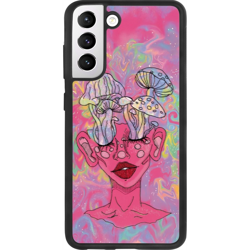 Coque Samsung Galaxy S21 FE 5G - Silicone rigide noir Psychedelic pink mushroom
