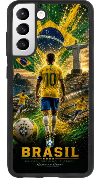 Coque Samsung Galaxy S21 FE 5G - Silicone rigide noir Football Brésil splash 2026