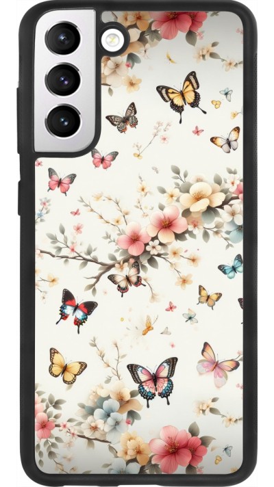 Coque Samsung Galaxy S21 FE 5G - Silicone rigide noir Spring 25 Papillons Légers