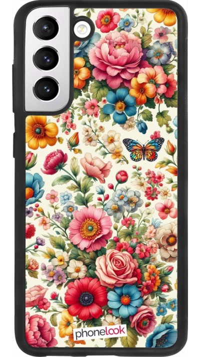 Coque Samsung Galaxy S21 FE 5G - Silicone rigide noir Spring 25 printemps fleuri