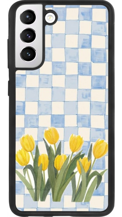 Coque Samsung Galaxy S21 FE 5G - Silicone rigide noir Blue vichy tulips 2026