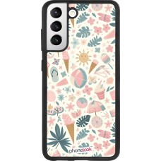 Coque Samsung Galaxy S21 FE 5G - Silicone rigide noir Summer Pink Pattern