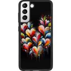 Coque Samsung Galaxy S21 FE 5G - Silicone rigide noir Valentine 2024 Coeur Noir Abstrait