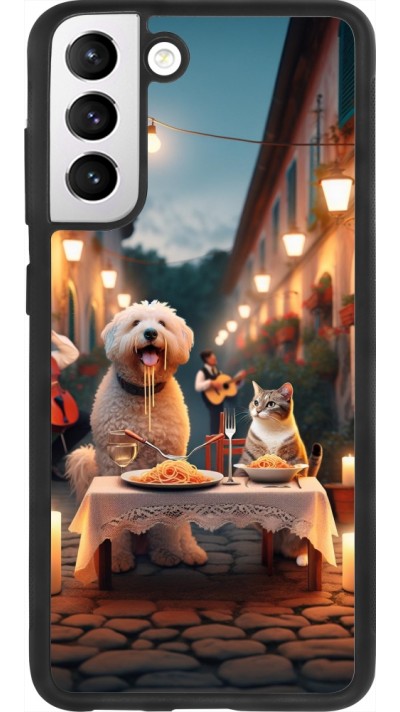 Coque Samsung Galaxy S21 FE 5G - Silicone rigide noir Valentine 2024 Dog & Cat Candlelight