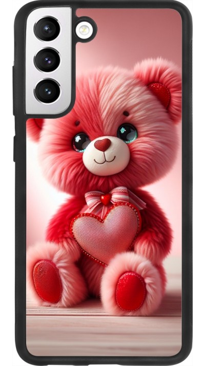 Coque Samsung Galaxy S21 FE 5G - Silicone rigide noir Valentine 2024 Ourson rose