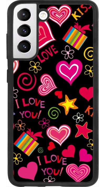 Coque Samsung Galaxy S21 FE 5G - Silicone rigide noir Valentine 2023 love symbols