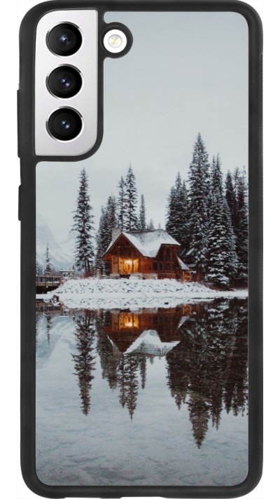 Coque Samsung Galaxy S21 FE 5G - Silicone rigide noir Winter 25 Winter house forest afternoon