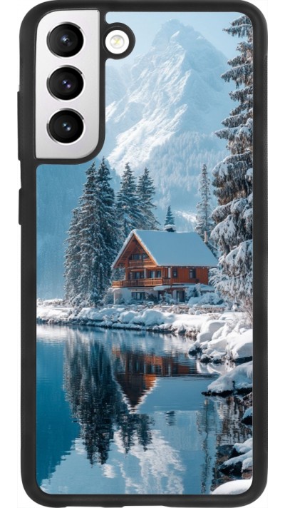 Coque Samsung Galaxy S21 FE 5G - Silicone rigide noir Winter 25 Winter house forest day