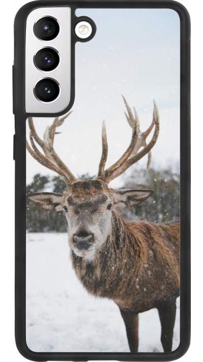 Coque Samsung Galaxy S21 FE 5G - Silicone rigide noir Winter 25 Winter reindeer