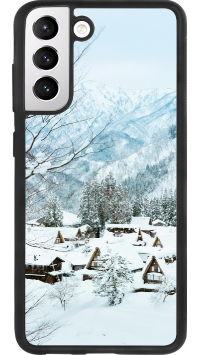 Coque Samsung Galaxy S21 FE 5G - Silicone rigide noir Winter 25 Winter snowy landscape