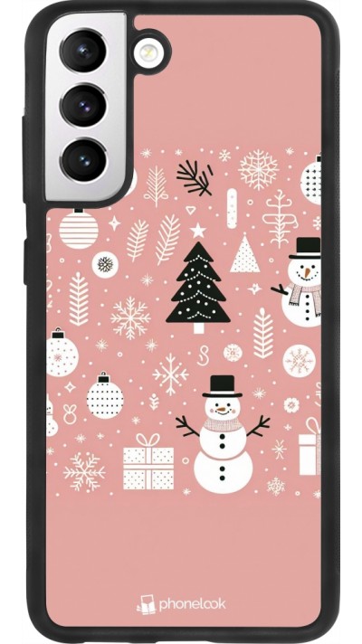 Coque Samsung Galaxy S21 FE 5G - Silicone rigide noir Noël 2024 Rose Snowman Christmas