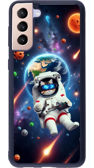 Coque Samsung Galaxy S21+ 5G - Silicone rigide noir VR SpaceCat Odyssey
