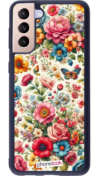 Coque Samsung Galaxy S21+ 5G - Silicone rigide noir Spring 25 printemps fleuri