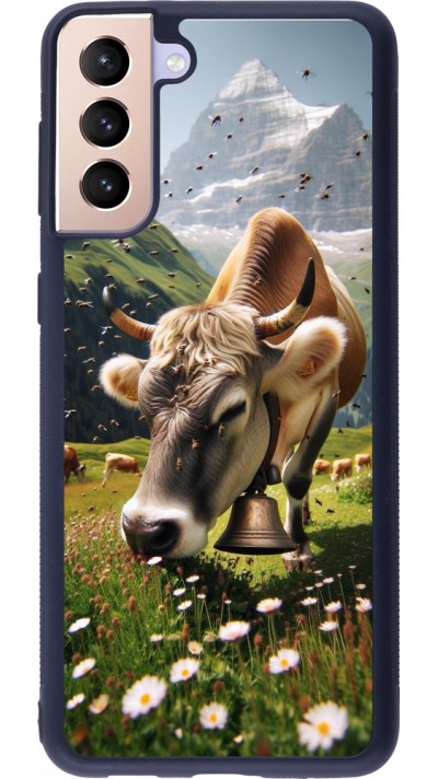 Coque Samsung Galaxy S21+ 5G - Silicone rigide noir Vache montagne Valais