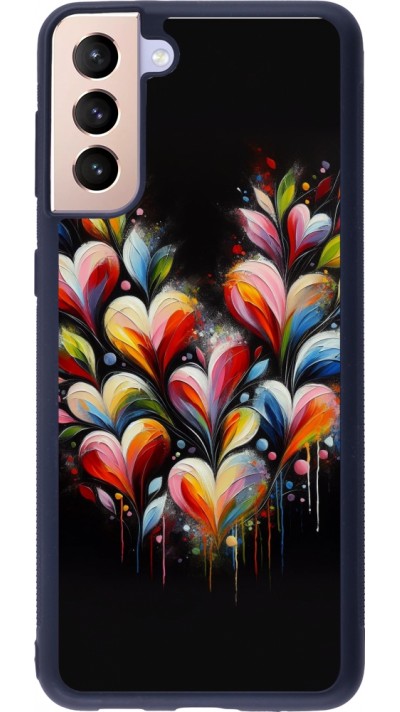 Coque Samsung Galaxy S21+ 5G - Silicone rigide noir Valentine 2024 Coeur Noir Abstrait