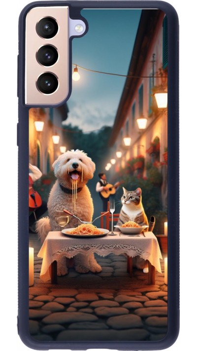 Coque Samsung Galaxy S21+ 5G - Silicone rigide noir Valentine 2024 Dog & Cat Candlelight