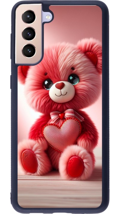 Coque Samsung Galaxy S21+ 5G - Silicone rigide noir Valentine 2024 Ourson rose