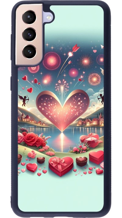 Coque Samsung Galaxy S21+ 5G - Silicone rigide noir Valentine 2025 Chic