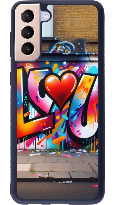 Coque Samsung Galaxy S21+ 5G - Silicone rigide noir Valentine 2025 Love U Tag