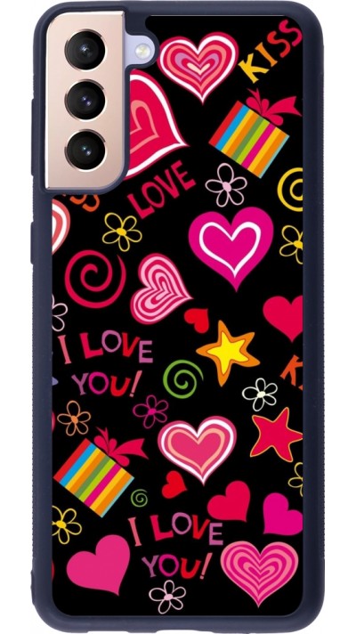 Coque Samsung Galaxy S21+ 5G - Silicone rigide noir Valentine 2023 love symbols