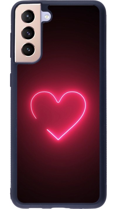 Coque Samsung Galaxy S21+ 5G - Silicone rigide noir Valentine 2023 single neon heart