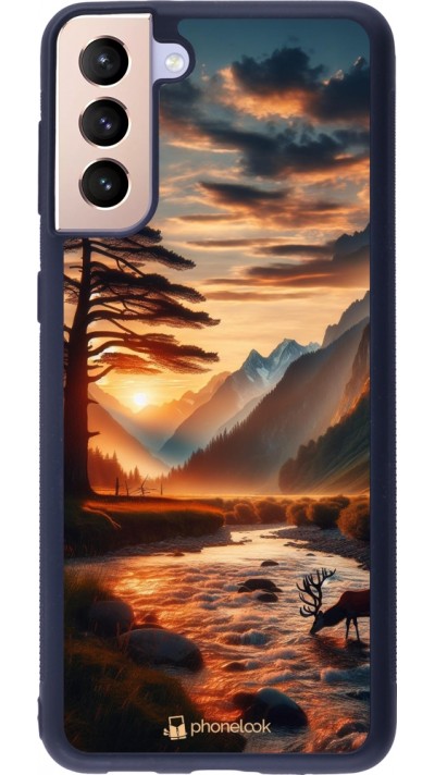 Coque Samsung Galaxy S21+ 5G - Silicone rigide noir Valley Sunset Deer Tree