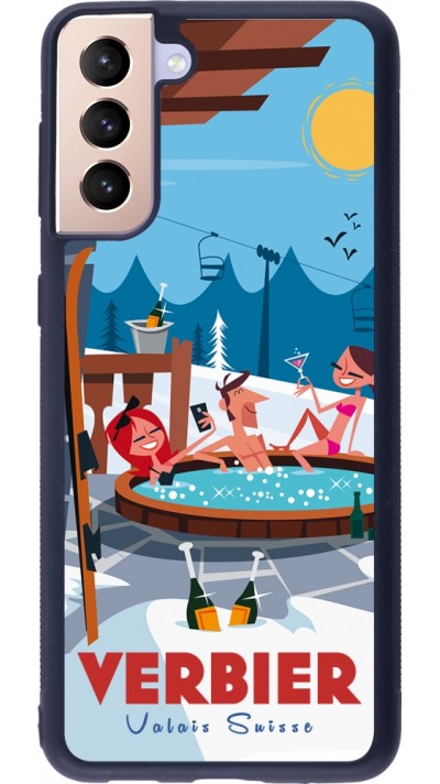 Coque Samsung Galaxy S21+ 5G - Silicone rigide noir Verbier Mountain Jacuzzi