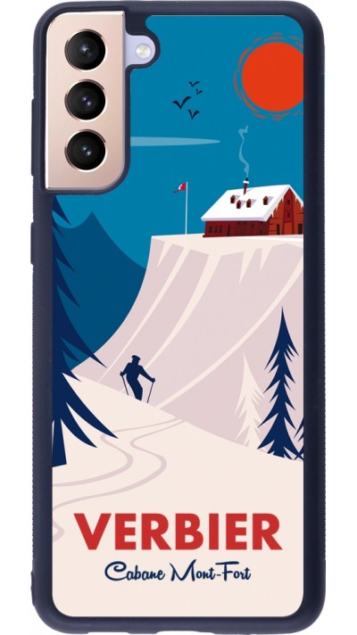 Coque Samsung Galaxy S21+ 5G - Silicone rigide noir Verbier Cabane Mont-Fort