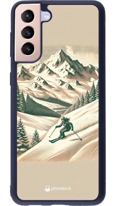 Coque Samsung Galaxy S21+ 5G - Silicone rigide noir Vintage Ski Mountain
