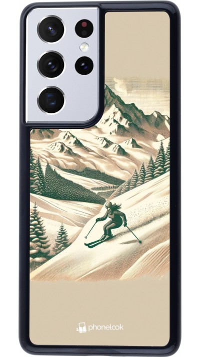 Coque Samsung Galaxy S21 Ultra 5G - Vintage Ski Mountain Coque Samsung Galaxy S21 Ultra 5G - Vintage Ski Mountain
