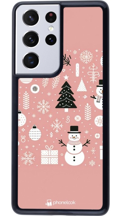 Coque Samsung Galaxy S21 Ultra 5G - Noël 2024 Rose Snowman Christmas