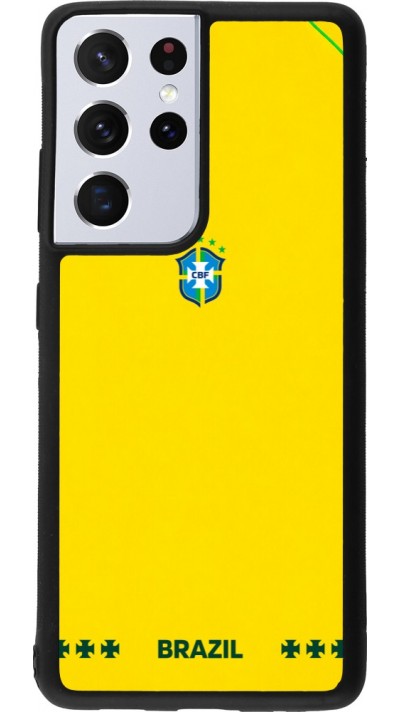 Coque Samsung Galaxy S21 Ultra 5G - Silicone rigide noir Maillot de football Bresil 2026 personnalisable
