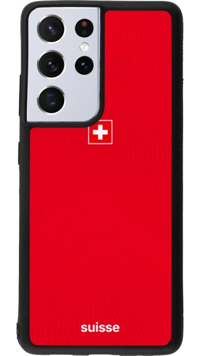 Coque Samsung Galaxy S21 Ultra 5G - Silicone rigide noir Maillot de football Suisse 2026 personnalisable