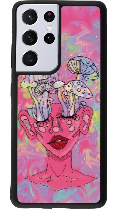 Coque Samsung Galaxy S21 Ultra 5G - Silicone rigide noir Psychedelic pink mushroom