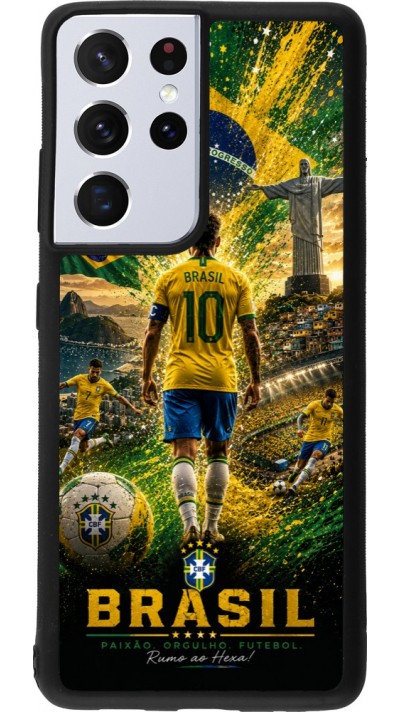 Coque Samsung Galaxy S21 Ultra 5G - Silicone rigide noir Football Brésil splash 2026