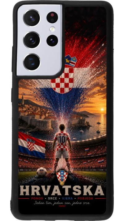 Coque Samsung Galaxy S21 Ultra 5G - Silicone rigide noir Football Croatie splash 2026